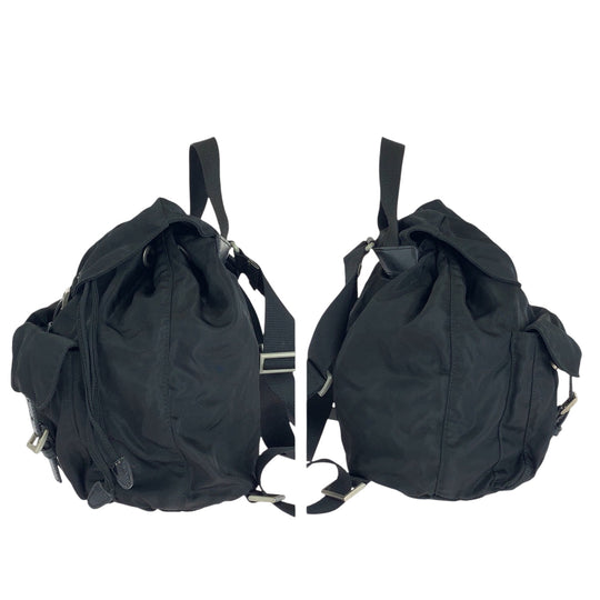 PRADA Backpack 1BZ677 Nylon Black SilverMetal Backpack Backpack Test Triangle With logo Women Used Authentic