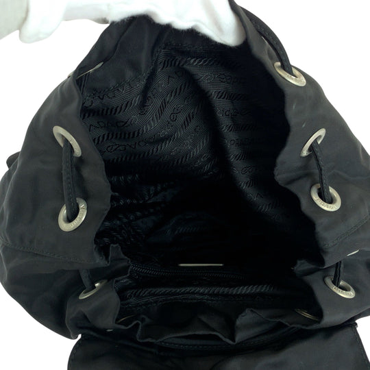 PRADA Backpack 1BZ677 Nylon Black SilverMetal Backpack Backpack Test Triangle With logo Women Used Authentic