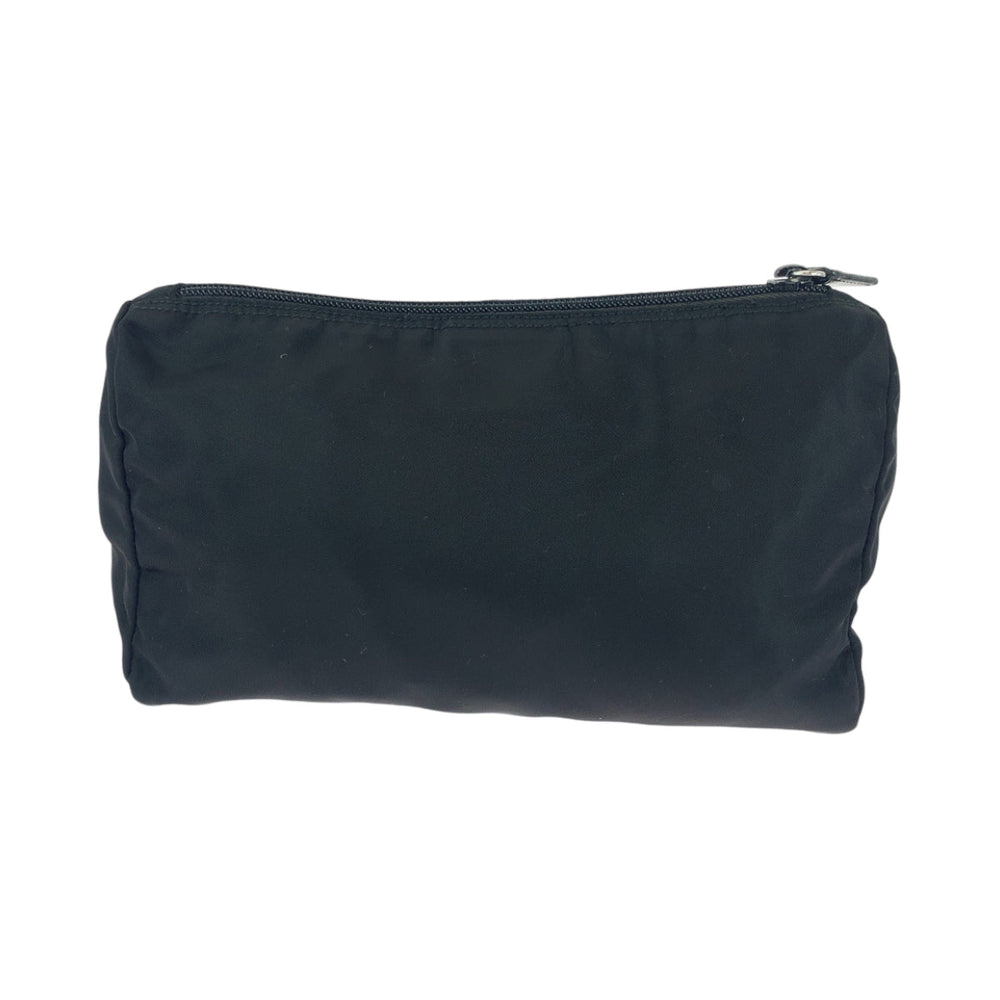 PRADA Pouch Nylon Black SilverMetal Pouch Cosmetics Pouch Test Triangle With logo Women Used Authentic