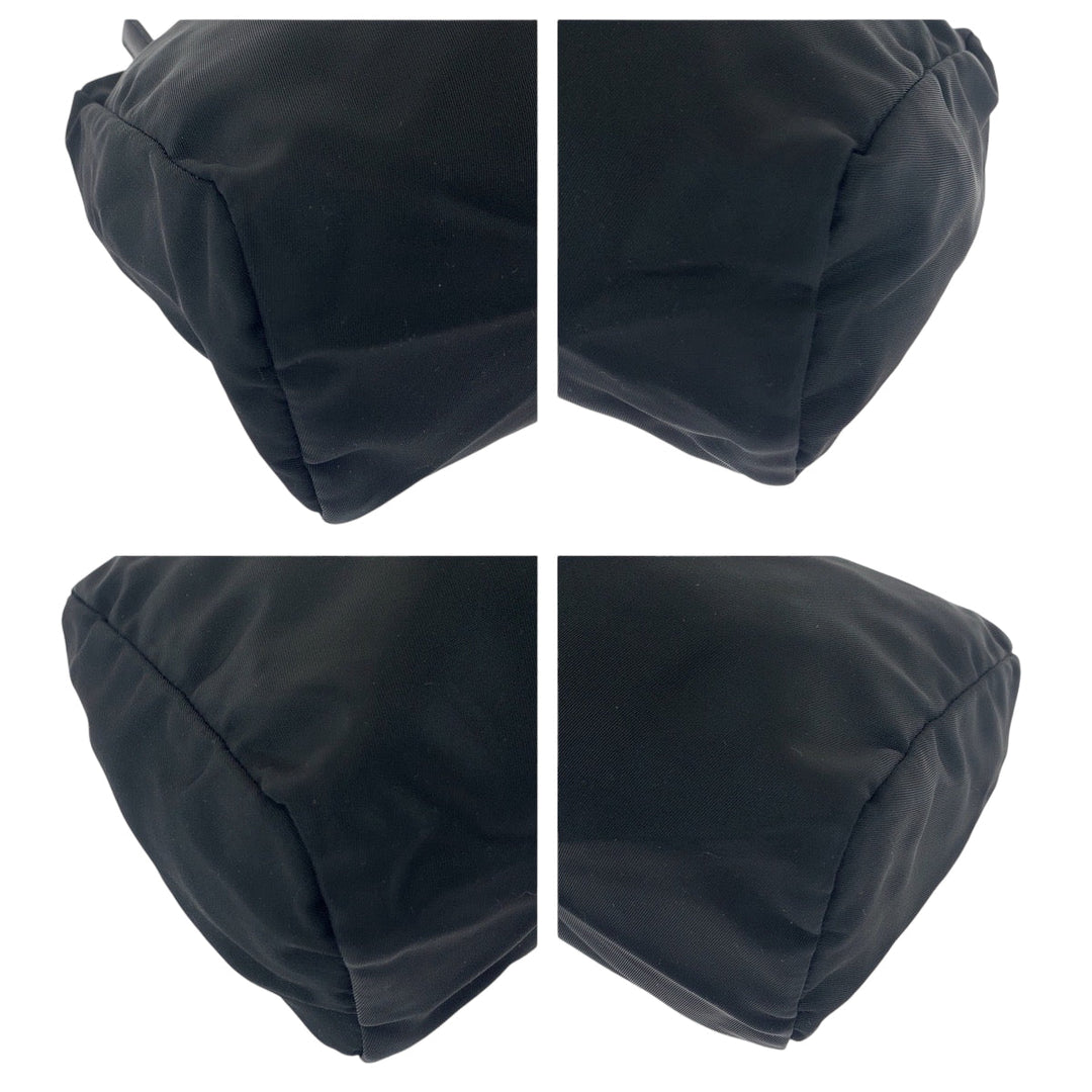 PRADA Pouch Nylon Black SilverMetal Pouch Cosmetics Pouch Test Triangle With logo Women Used Authentic