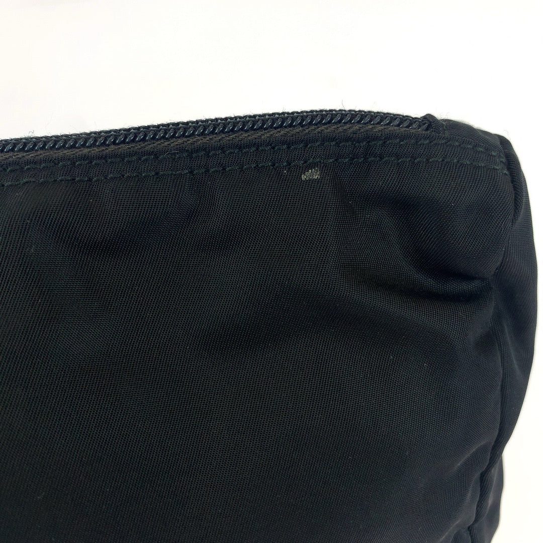 PRADA Pouch Nylon Black SilverMetal Pouch Cosmetics Pouch Test Triangle With logo Women Used Authentic