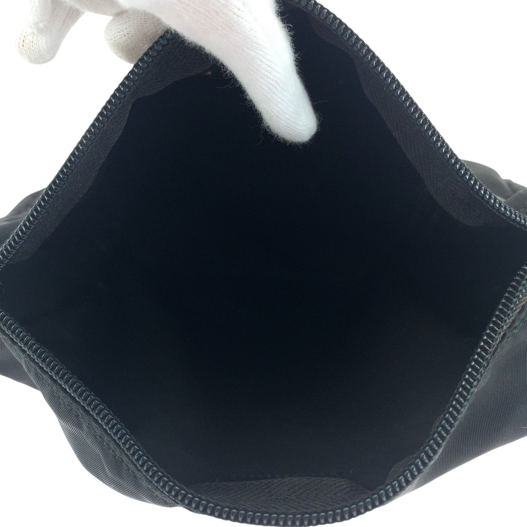 PRADA Pouch Nylon Black SilverMetal Pouch Cosmetics Pouch Test Triangle With logo Women Used Authentic
