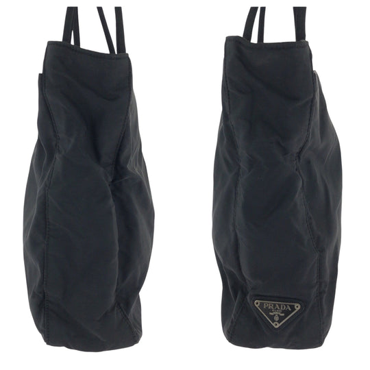 PRADA Tote Bag Nylon Black SilverMetal Tote Bag Shoulder Bag Test Women Used Authentic