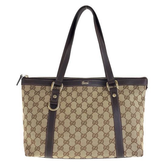 GUCCI Tote Bag 141470 GG canvas, leather Brown Gold Metal Tote Bag Shoulder Bag Women Used Authentic