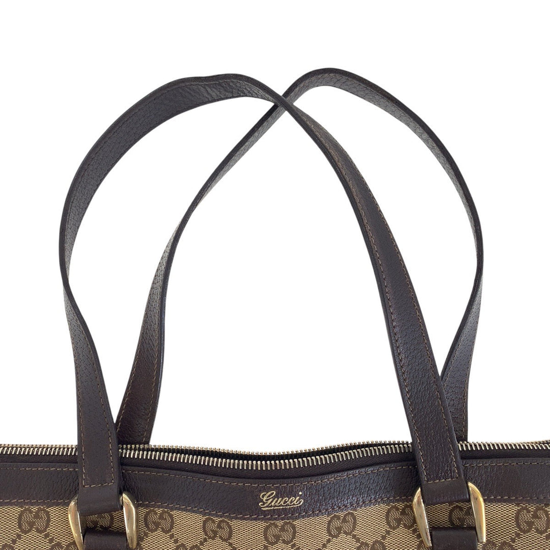 GUCCI Tote Bag 141470 GG canvas, leather Brown Gold Metal Tote Bag Shoulder Bag Women Used Authentic
