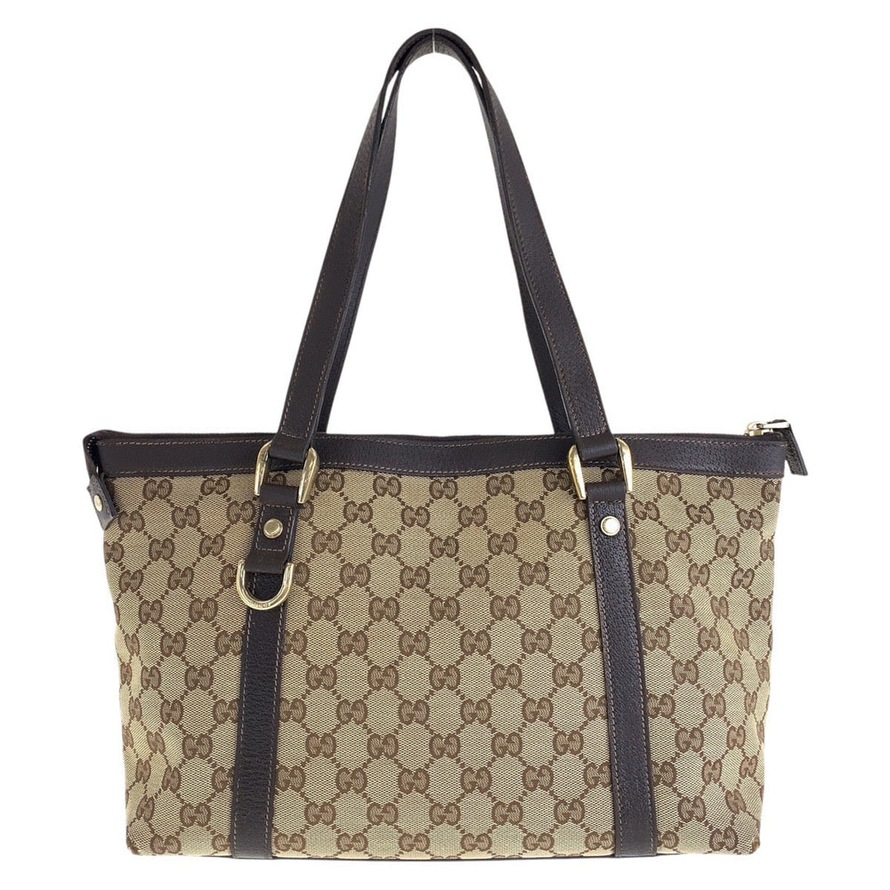 GUCCI Tote Bag 141470 GG canvas, leather Brown Gold Metal Tote Bag Shoulder Bag Women Used Authentic