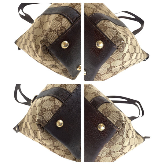GUCCI Tote Bag 141470 GG canvas, leather Brown Gold Metal Tote Bag Shoulder Bag Women Used Authentic