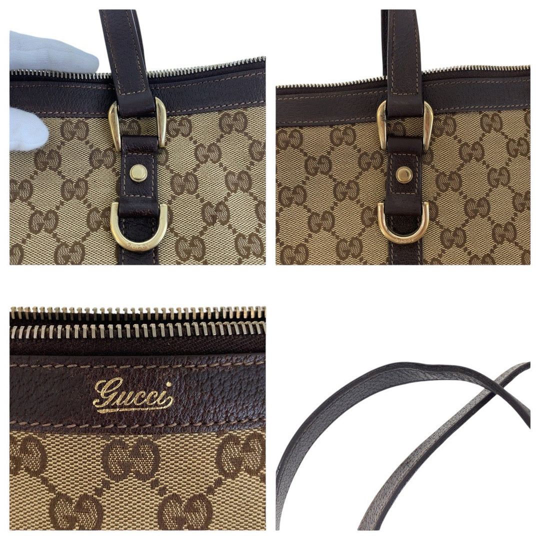GUCCI Tote Bag 141470 GG canvas, leather Brown Gold Metal Tote Bag Shoulder Bag Women Used Authentic