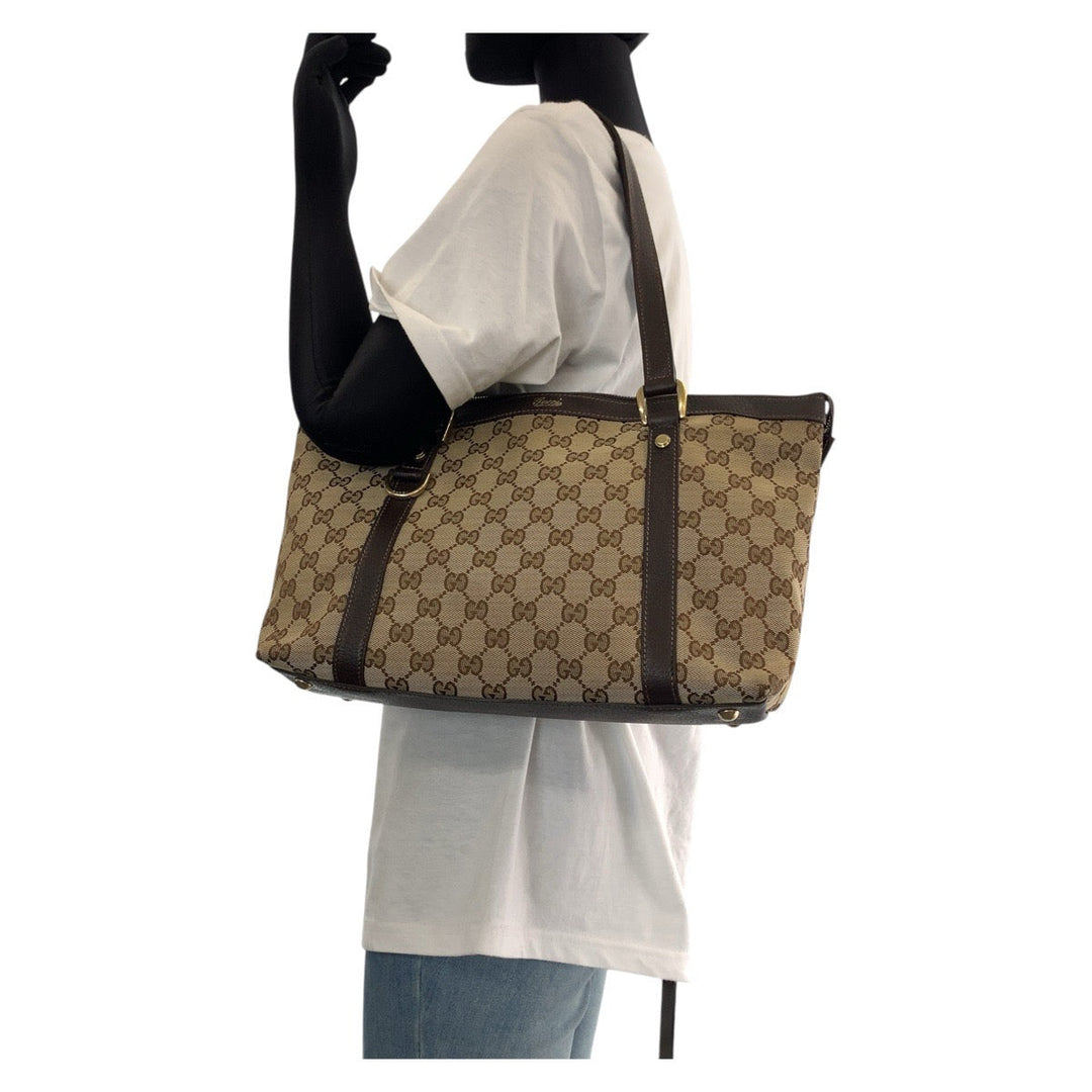 GUCCI Tote Bag 141470 GG canvas, leather Brown Gold Metal Tote Bag Shoulder Bag Women Used Authentic