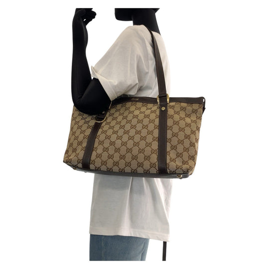 GUCCI Tote Bag 141470 GG canvas, leather Brown Gold Metal Tote Bag Shoulder Bag Women Used Authentic