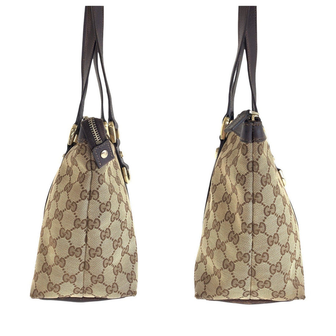 GUCCI Tote Bag 141470 GG canvas, leather Brown Gold Metal Tote Bag Shoulder Bag Women Used Authentic
