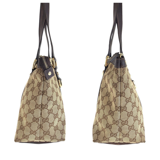 GUCCI Tote Bag 141470 GG canvas, leather Brown Gold Metal Tote Bag Shoulder Bag Women Used Authentic