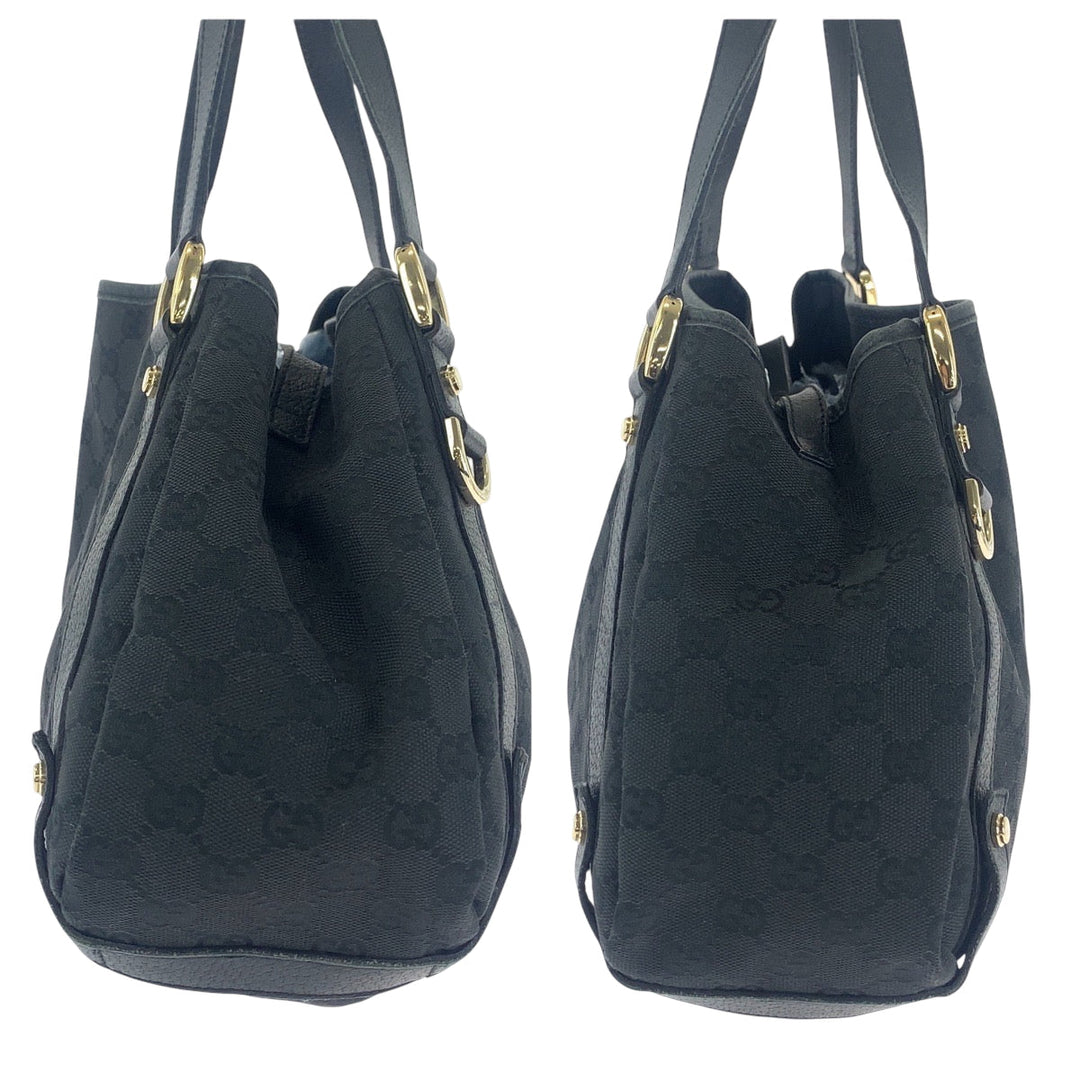 GUCCI Tote Bag 130736 GG canvas Black GoldMetal Tote Bag Shoulder Bag Women Used Authentic