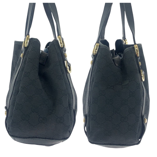 GUCCI Tote Bag 130736 GG canvas Black GoldMetal Tote Bag Shoulder Bag Women Used Authentic