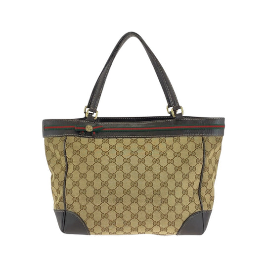 GUCCI Tote Bag 257061 GG canvas, leather Beige Brown Gold Metal Tote Bag Shoulder Bag Sherry line Women Used Authentic