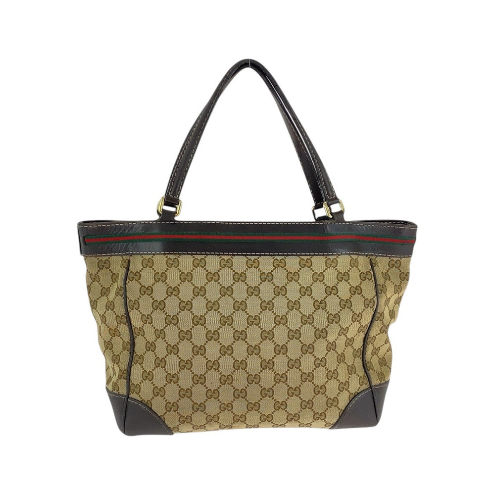 GUCCI Tote Bag 257061 GG canvas, leather Beige Brown Gold Metal Tote Bag Shoulder Bag Sherry line Women Used Authentic