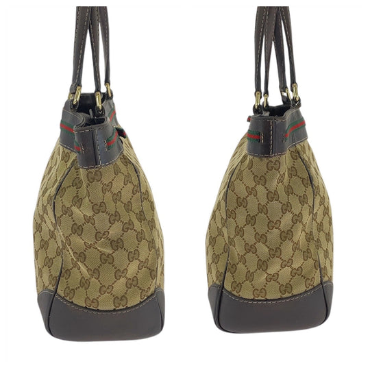 GUCCI Tote Bag 257061 GG canvas, leather Beige Brown Gold Metal Tote Bag Shoulder Bag Sherry line Women Used Authentic