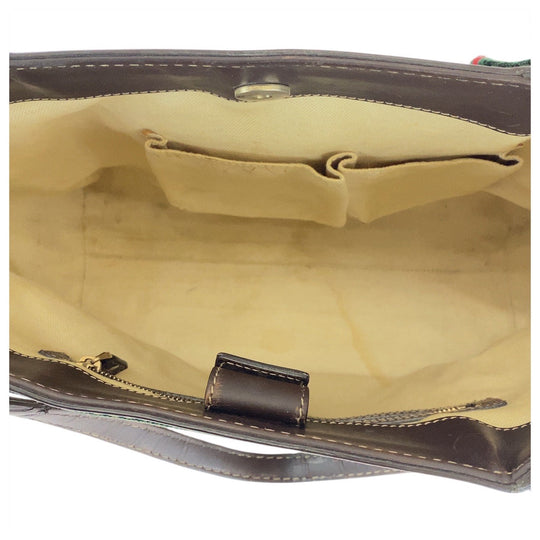 GUCCI Tote Bag 257061 GG canvas, leather Beige Brown Gold Metal Tote Bag Shoulder Bag Sherry line Women Used Authentic