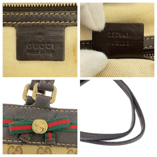 GUCCI Tote Bag 257061 GG canvas, leather Beige Brown Gold Metal Tote Bag Shoulder Bag Sherry line Women Used Authentic