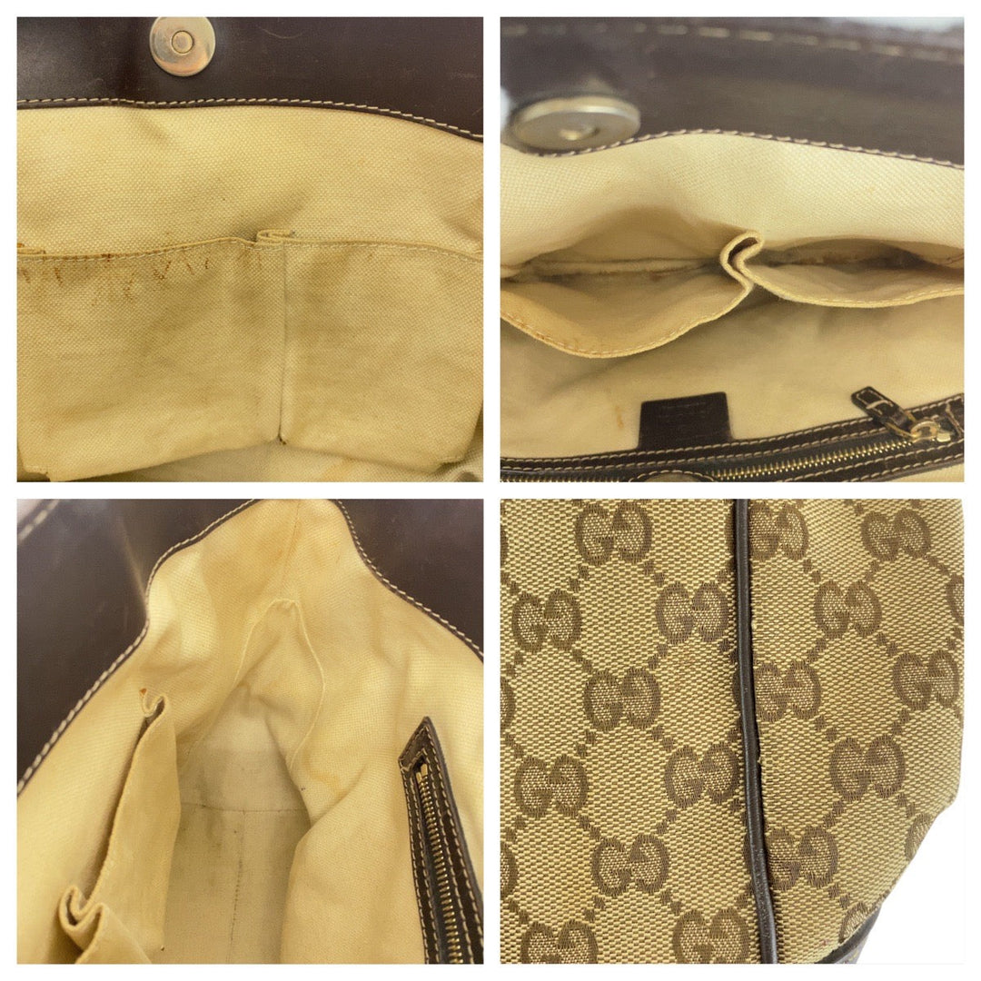 GUCCI Tote Bag 257061 GG canvas, leather Beige Brown Gold Metal Tote Bag Shoulder Bag Sherry line Women Used Authentic