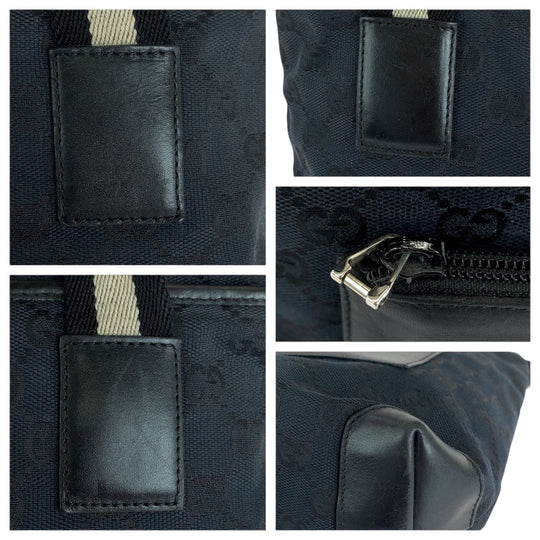 GUCCI Tote Bag 019 0402 GG canvas Black Beige SilverMetal Tote Bag Shoulder Bag Women Used Authentic