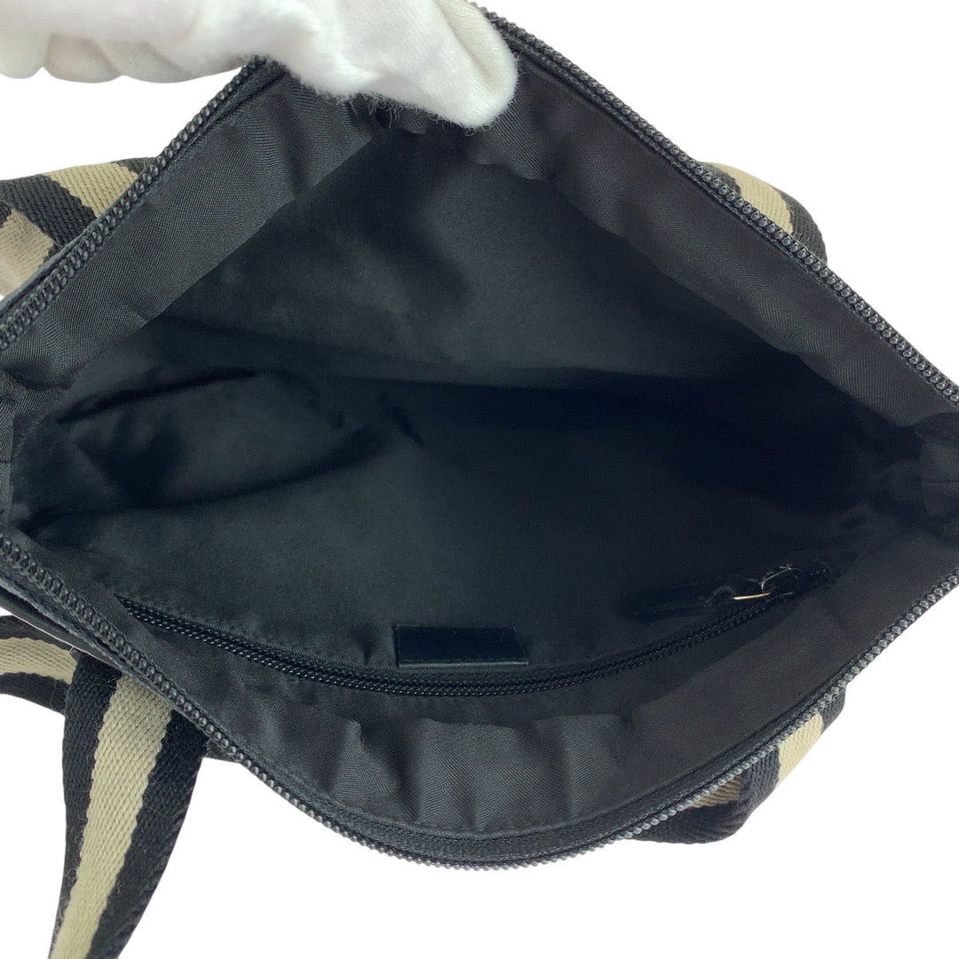 GUCCI Tote Bag 019 0402 GG canvas Black Beige SilverMetal Tote Bag Shoulder Bag Women Used Authentic