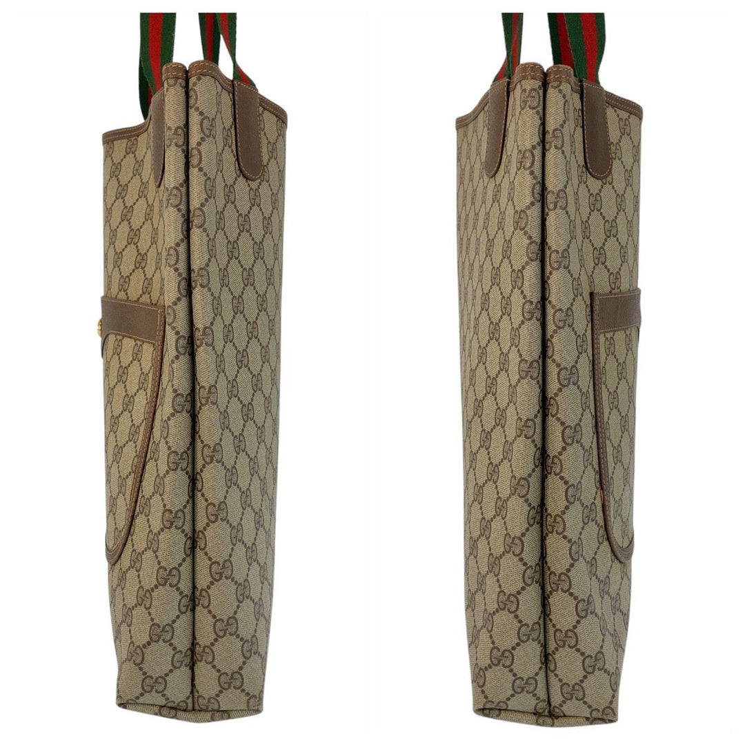 GUCCI Tote Bag 89 02 003 GG Supreme Canvas Brown Beige Gold Metal Tote Bag Shoulder Bag Sherry Line Old Gucci Women Used Authentic