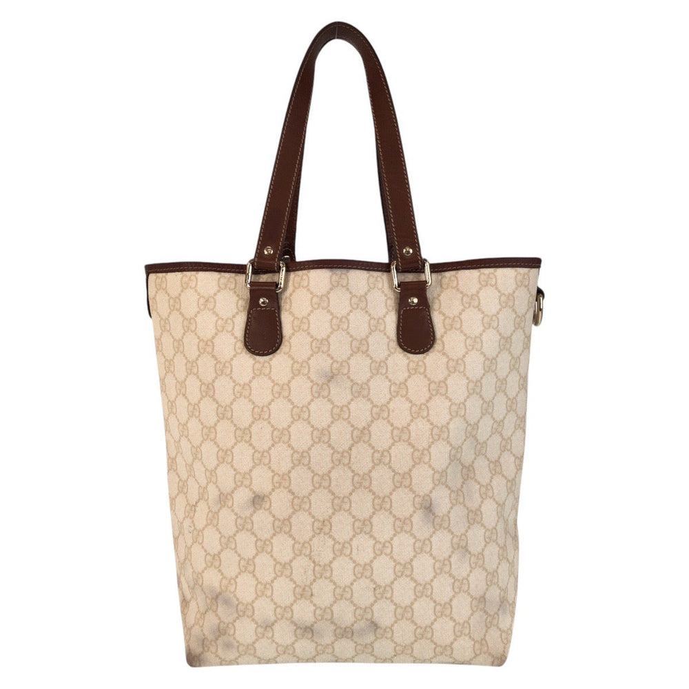 GUCCI Tote Bag 189896 GG Supreme canvas, leather Beige Ivory Brown Tote Bag Shoulder Bag Women Used Authentic