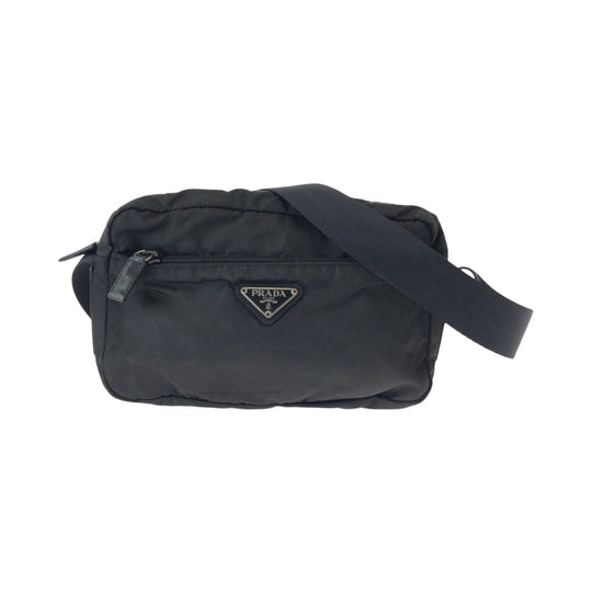 PRADA Shoulder Bag B9061 Nylon Black SilverMetal Shoulder Bag pochette Test Triangle With logo mens Used Authentic