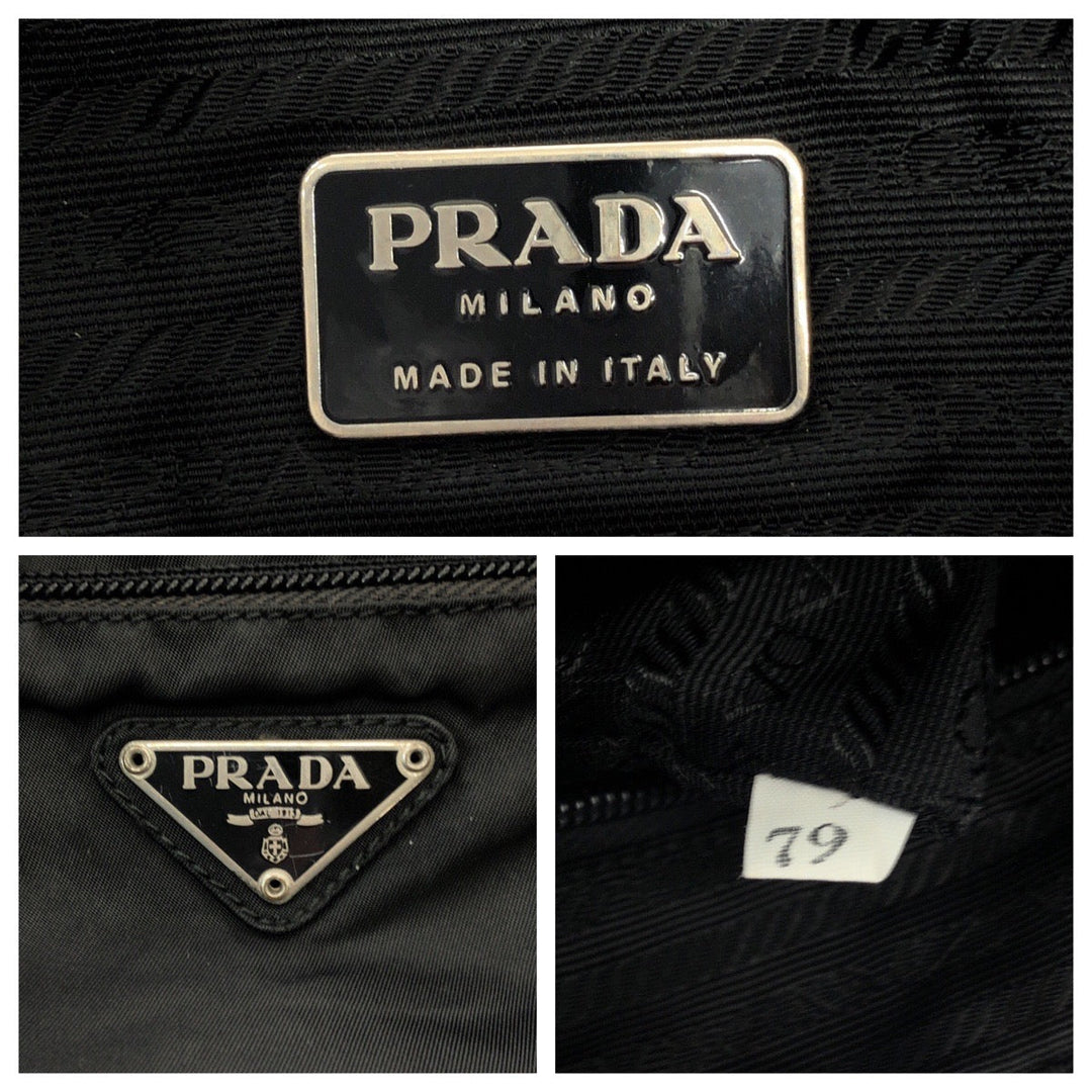 PRADA Shoulder Bag B9061 Nylon Black SilverMetal Shoulder Bag pochette Test Triangle With logo mens Used Authentic