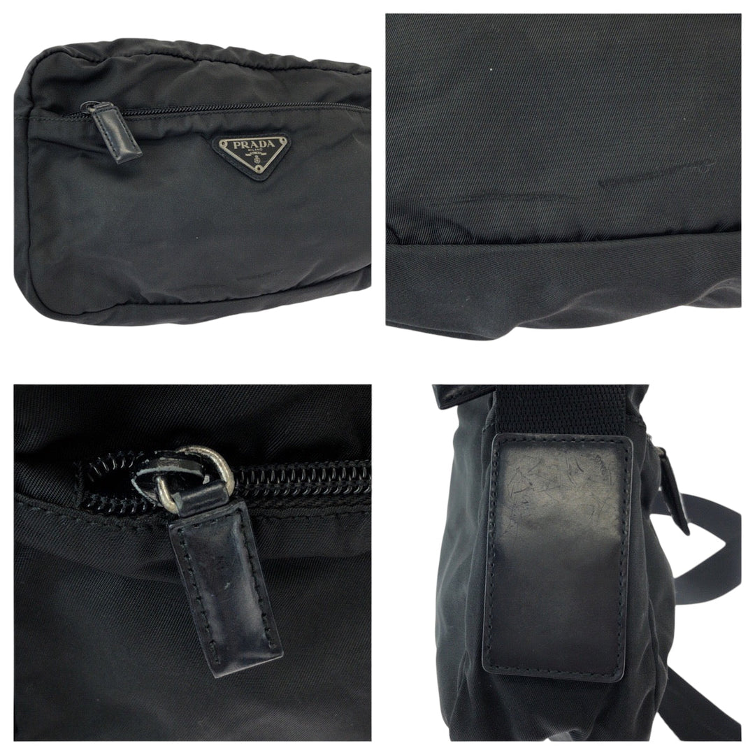 PRADA Shoulder Bag B9061 Nylon Black SilverMetal Shoulder Bag pochette Test Triangle With logo mens Used Authentic