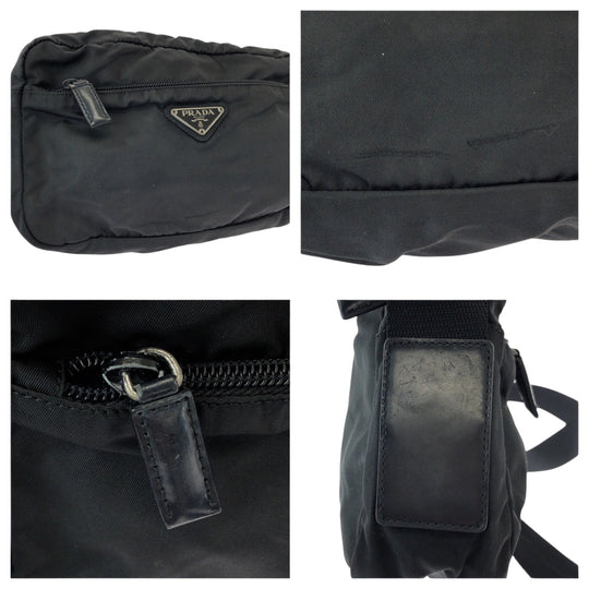 PRADA Shoulder Bag B9061 Nylon Black SilverMetal Shoulder Bag pochette Test Triangle With logo mens Used Authentic