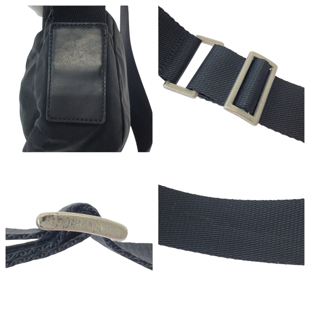 PRADA Shoulder Bag B9061 Nylon Black SilverMetal Shoulder Bag pochette Test Triangle With logo mens Used Authentic