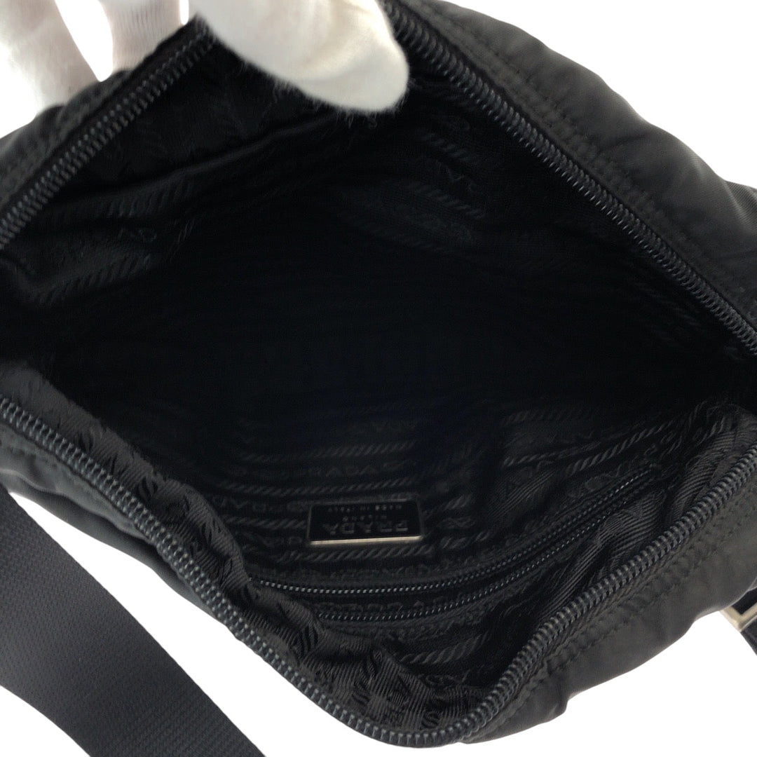 PRADA Shoulder Bag B9061 Nylon Black SilverMetal Shoulder Bag pochette Test Triangle With logo mens Used Authentic