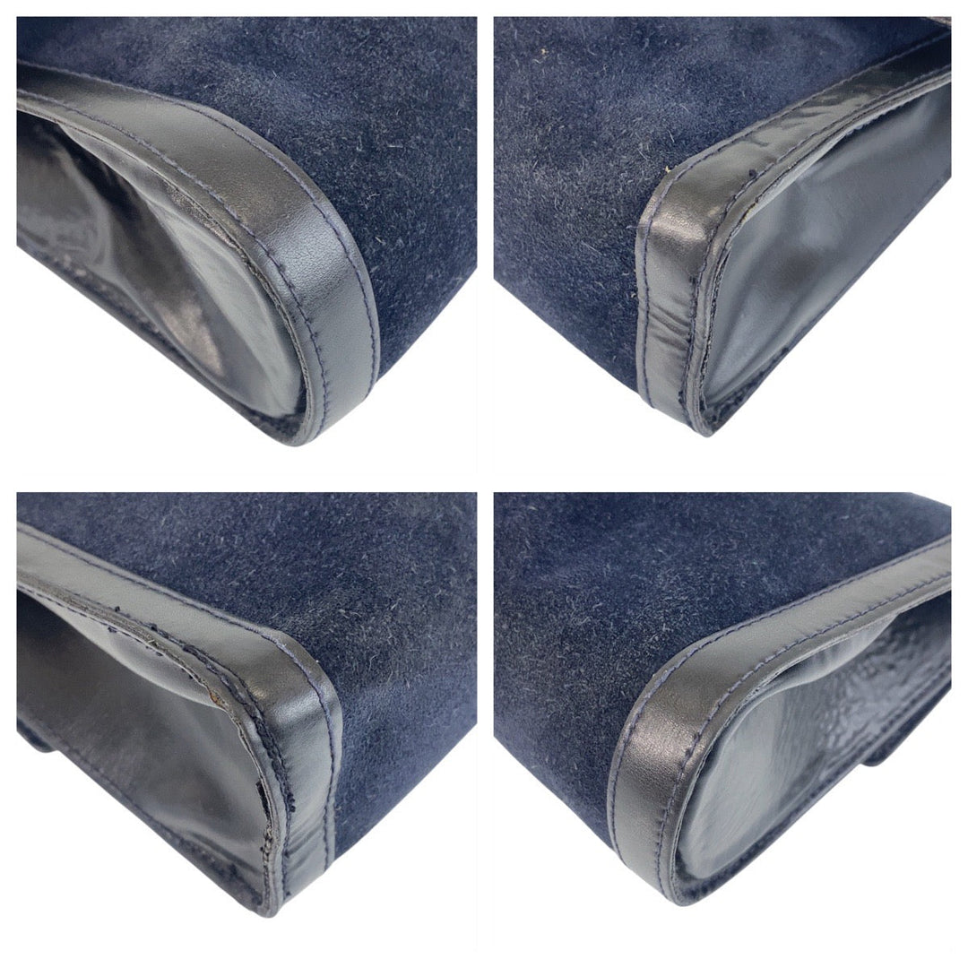 GUCCI Clutch bag Suede, Leather Navy Gold Metal Sherry line Women Used Authentic