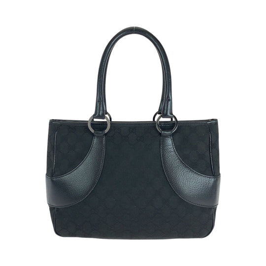 GUCCI Tote Bag 113011 GG canvas, leather Black SilverMetal Tote Bag Shoulder Bag Women Used Authentic