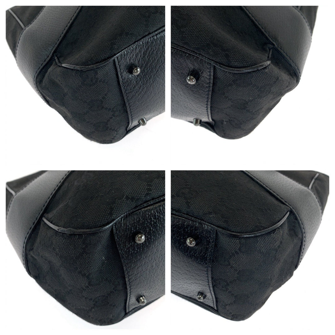 GUCCI Tote Bag 113011 GG canvas, leather Black SilverMetal Tote Bag Shoulder Bag Women Used Authentic