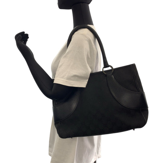 GUCCI Tote Bag 113011 GG canvas, leather Black SilverMetal Tote Bag Shoulder Bag Women Used Authentic
