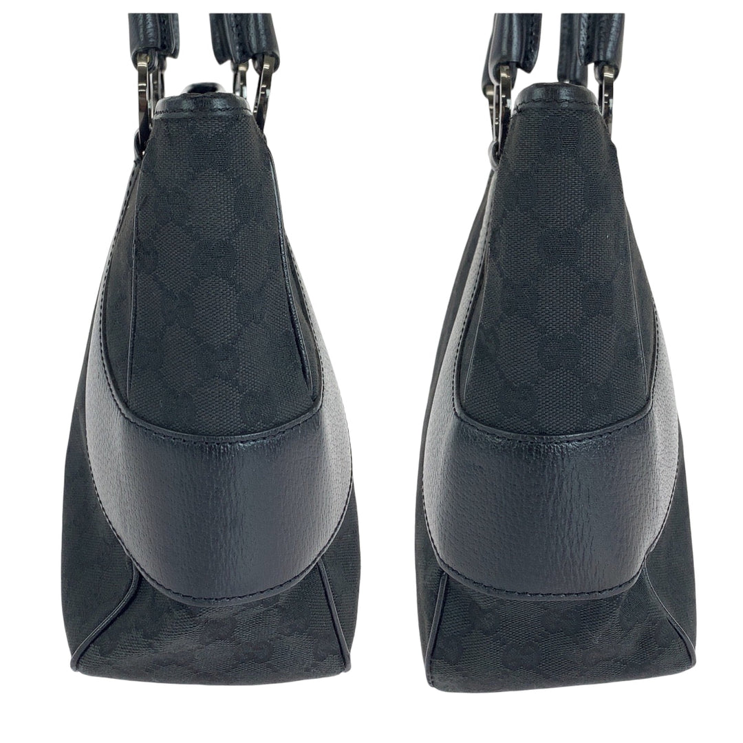 GUCCI Tote Bag 113011 GG canvas, leather Black SilverMetal Tote Bag Shoulder Bag Women Used Authentic