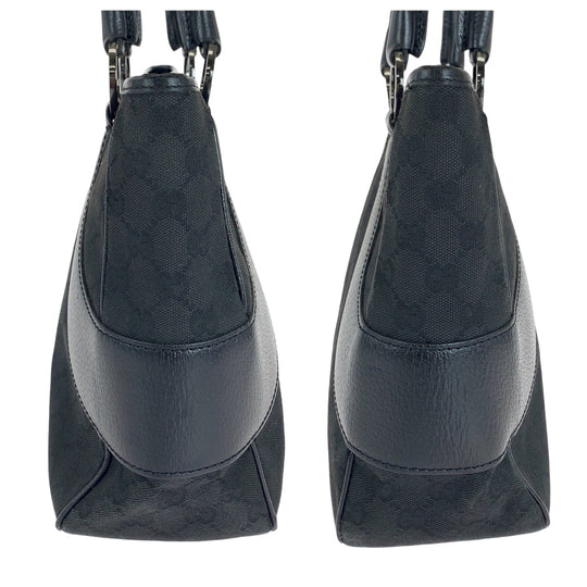 GUCCI Tote Bag 113011 GG canvas, leather Black SilverMetal Tote Bag Shoulder Bag Women Used Authentic
