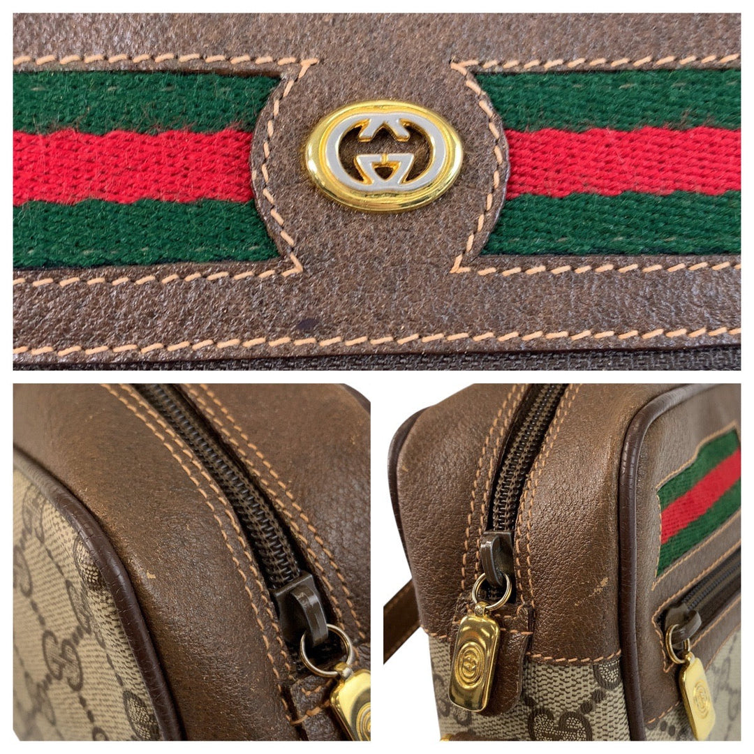 GUCCI Shoulder Bag 119 02 087 PVC, Leather Brown Beige Gold Metal Shoulder Bag pochette Sherry Line Old Gucci Women Used Authentic