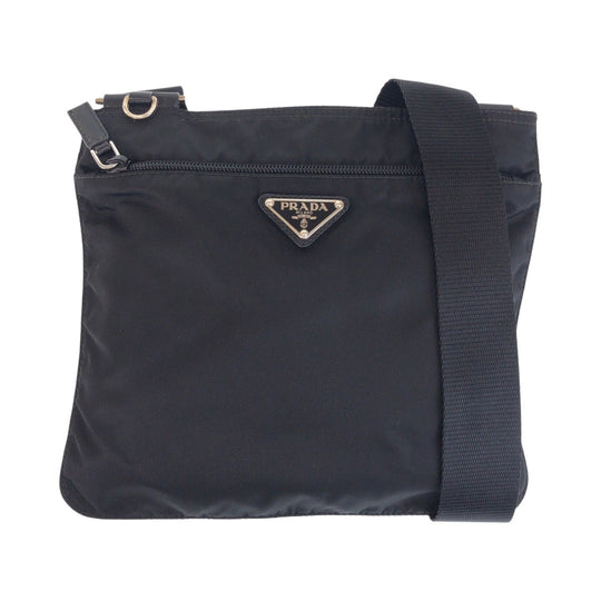 PRADA Shoulder Bag Nylon Black SilverMetal Shoulder Bag Messenger bag Test Triangle With logo Women Used Authentic