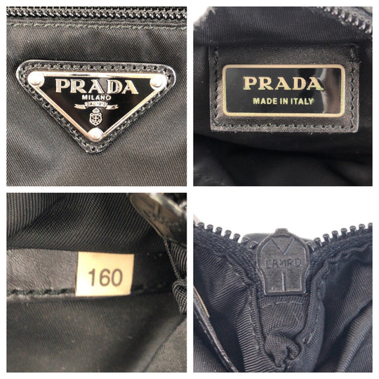 PRADA Shoulder Bag Nylon Black SilverMetal Shoulder Bag Messenger bag Test Triangle With logo Women Used Authentic