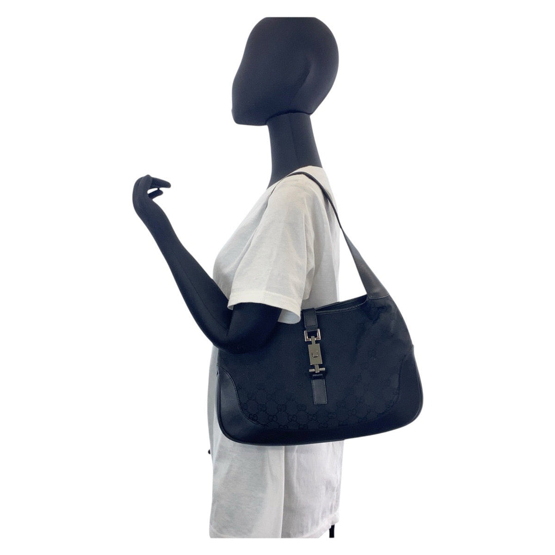 GUCCI Shoulder Bag 00963 GG canvas, leather black Jackie Women Used Authentic