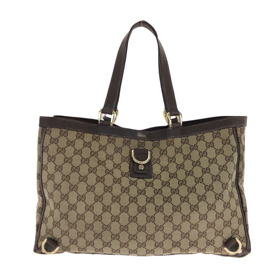GUCCI Tote Bag 141472 GG canvas Brown Gold Metal Tote Bag Shoulder Bag Abbey Women Used Authentic