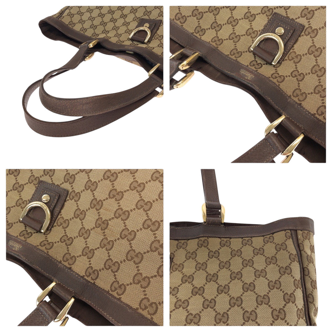 GUCCI Tote Bag 141472 GG canvas Brown Gold Metal Tote Bag Shoulder Bag Abbey Women Used Authentic