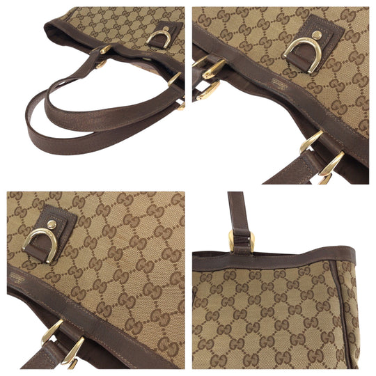 GUCCI Tote Bag 141472 GG canvas Brown Gold Metal Tote Bag Shoulder Bag Abbey Women Used Authentic