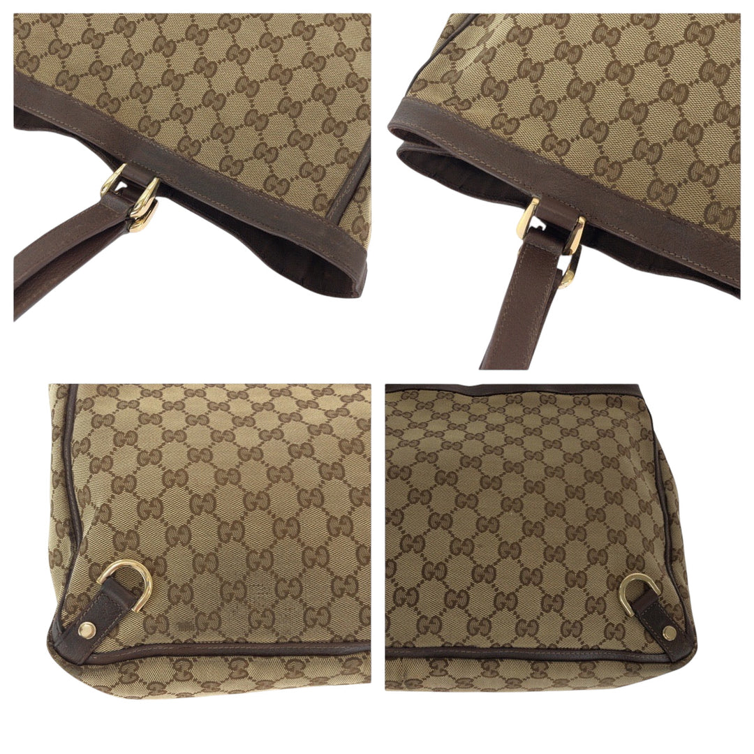 GUCCI Tote Bag 141472 GG canvas Brown Gold Metal Tote Bag Shoulder Bag Abbey Women Used Authentic