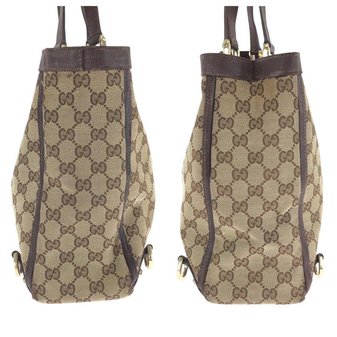 GUCCI Tote Bag 141472 GG canvas Brown Gold Metal Tote Bag Shoulder Bag Abbey Women Used Authentic