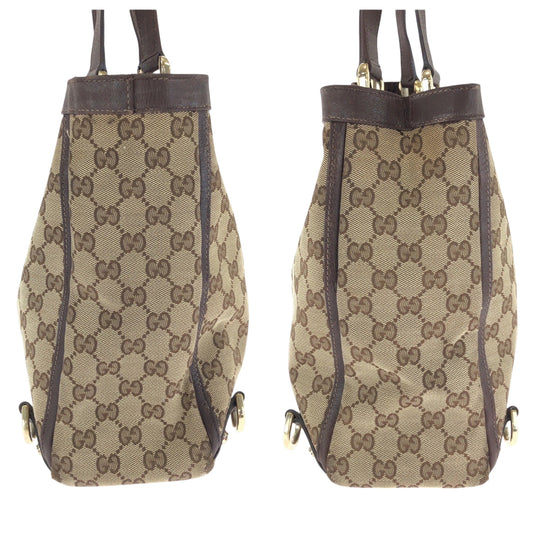 GUCCI Tote Bag 141472 GG canvas Brown Gold Metal Tote Bag Shoulder Bag Abbey Women Used Authentic